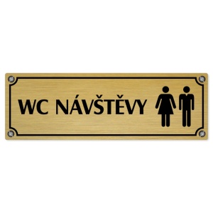WC návštěvy společné, 200x66mm, zlatá popiska s imitacemi šroubků