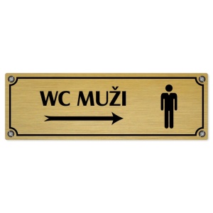 WC muži vpravo, 240x79mm, zlatá popiska s imitacemi šroubků