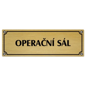 Operační sál, 240x79mm, zlatá popiska s imitacemi šroubků