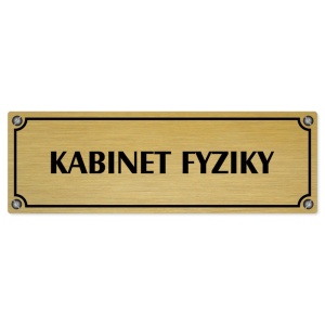 Kabinet fyziky, 240x79mm, zlatá popiska s imitacemi šroubků