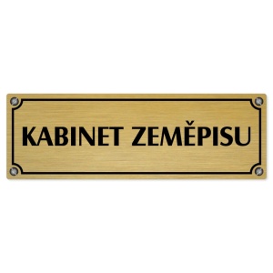 Kabinet zeměpisu, 200x66mm, zlatá popiska s imitacemi šroubků