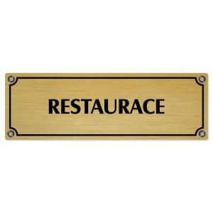Restaurace, 200x66mm, zlatá popiska s imitacemi šroubků