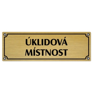 Úklidová místnost, 200x66mm, zlatá popiska s imitacemi šroubků