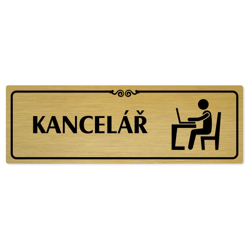 Kancelář, 200x66mm, zlatá popiska s ozdobou uprostřed