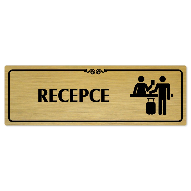 Recepce, 200x66mm, zlatá popiska s ozdobou uprostřed
