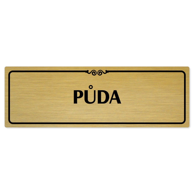Půda, 200x66mm, zlatá popiska s ozdobou uprostřed