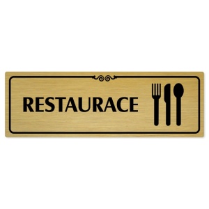 Restaurace, 200x66mm, zlatá popiska s ozdobou uprostřed