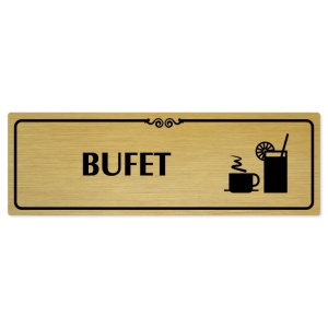 Bufet, 240x79mm, zlatá popiska s ozdobou uprostřed