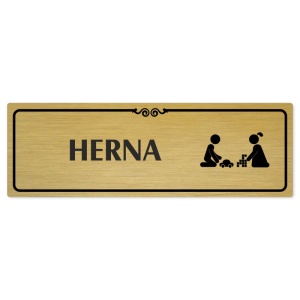 Herna, 240x79mm, zlatá popiska s ozdobou uprostřed