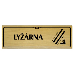 Lyžárna, 240x79mm, zlatá popiska s ozdobou uprostřed