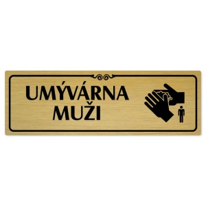 Umývárna muži, 240x79mm, zlatá popiska s ozdobou uprostřed