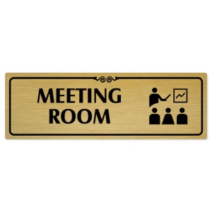 Meeting room, 200x66mm, zlatá popiska s ozdobou uprostřed
