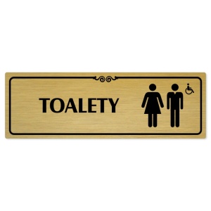 Toalety společné invalida, 240x79mm, zlatá popiska s ozdobou uprostřed