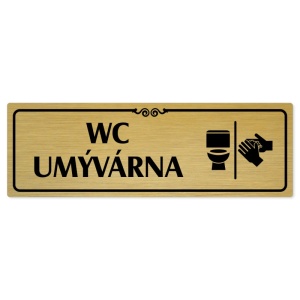 WC umývárna, 240x79mm, zlatá popiska s ozdobou uprostřed