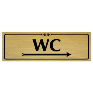 WC vpravo, 200x66mm, zlatá popiska s ozdobou uprostřed