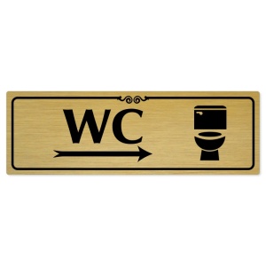 WC vpravo, 240x79mm, zlatá popiska s ozdobou uprostřed