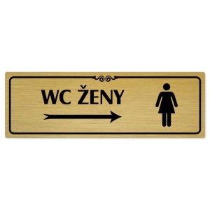 WC ženy vpravo, 240x79mm, zlatá popiska s ozdobou uprostřed