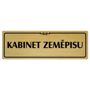 Kabinet zeměpisu, 240x79mm, zlatá popiska s ozdobou uprostřed