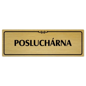 Posluchárna, 200x66mm, zlatá popiska s ozdobou uprostřed