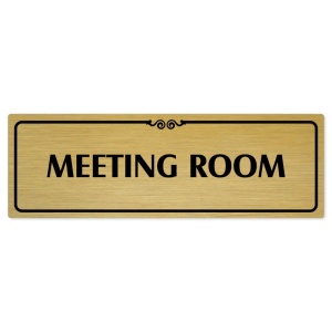 Meeting room, 200x66mm, zlatá popiska s ozdobou uprostřed